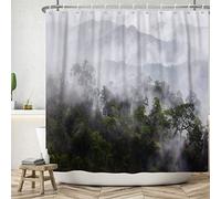 Bovlleetd 180x180cm Tenda da Doccia Nebbia Foresta - Paesaggio Naturale Montagna nella Nebbia - Impermeabile con Ganci per Decorazione Bagno