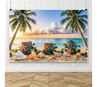 Bovlleetd 2,2 x 1,5 m oceano tramonto spiaggia sfondo palme tropicali con stelle marine, conchiglie e vista sull'oceano sfondo fotografico per vacanze estive a tema riprese a tema