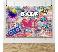 Bovlleetd 2.2x1.5m 80's Backdrop Vinile Torna agli anni 80 Hip Hop Graffiti Fotografia Della Parete Sfondo Musica Disco Banner per Adulto Bar Ball Tema Compleanno Festa Decor Photo Booth Props
