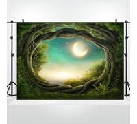 Bovlleetd 2.2x1.5m Favola Foresta Backdrop Incantato Magic Wonderland Forest Scenery Photography Sfondo Luminoso Cielo Della Luna Vinile Backdrop per Giardino Compleanno Party Decor