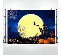 Bovlleetd 2.2x1.5m Felice Halloween Backdrop Orrore Pieno Luna Spooky Strega Spaventoso Zucca Haunted House Fotografia Sfondo Bambini Adulto Famiglia Halloween Party Decorazioni Banner