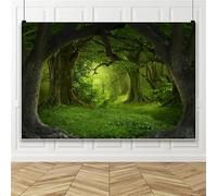 Bovlleetd 2.2x1.5m Sfondo magico della foresta Backdrop Vinile Verde Tropicale Alberi della Giungla Naturale Paesaggio Fotografico Sfondo per Baby Shower Decorazioni di Compleanno