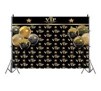 Bovlleetd 2.2x1.5m VIP Ospite Visitatore Backdrop, Nero Oro Ballo Evento Red Carpet Sfondo fotografico Corona Palloncino Glitter Star Evento Celebrity Portrait Shoot Festa Banner Decorazione Vinile