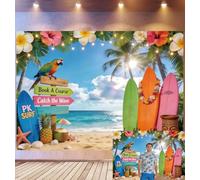 Bovlleetd 2,5x1,8m Sfondo Spiaggia Tropicale Surf Pappagallo e Tavola da Surf Tazza Tiki e Accenti Fioriti Tema Estate Hawaii Accessori Studio