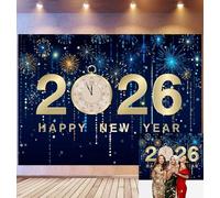 Bovlleetd 2,7x1,8m Buon anno nuovo 2026 sfondo di celebrazione 2026 scena d'oro vintage blu fuochi d'artificio luci abbaglianti sfondo per la vigilia di Capodanno festival decorazione attrezzi