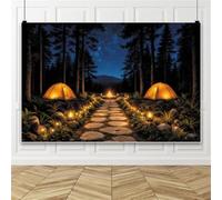 Bovlleetd 2.7x1.8m Campeggio Sfondo Night Woods Campfire Incandescente Tenda Lanterna Montagna Sentiero di Pietra Fotografia Sfondo per Avventura Ritratto