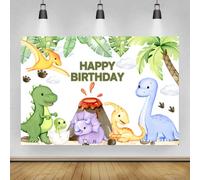 Bovlleetd 220x150cm Sfondo di dinosauro carino Buon compleanno Cartone animato Dinosauri colorati Fotografia Sfondo Baby Shower Decorazione festa di compleanno Banner per torta Banner da tavola