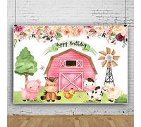 Bovlleetd 250x180cm Buon Compleanno Sfondo Cartone Animato Animale Casa Albero Sfondo Carino Maiale Cavallo Mucca Pecora Pollo Fotografia Sfondo Baby Shower Festa di Compleanno Banner