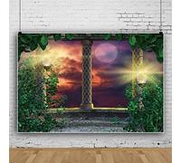 Bovlleetd 300x200cm Cielo Giardino Fotografia Sfondo Romantico 3d Paesaggio Naturale Luna Piena Sfondo Foglie Verdi Pianta Olio Luce Rosso Tramonto Sfondo per Studio Fotografia Oggetti di Scena