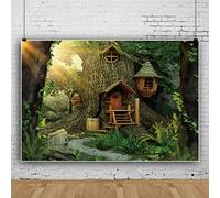 Bovlleetd 300x250cm Foresta Albero Casa Fotografia Sfondo Magia Fiaba Foresta Verde Gigante Albero Sfondo Luce Solare Pietra Strada Sfondo per Photo Studio Oggetti di Scena