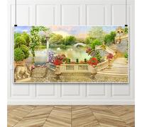 Bovlleetd 3x1.5m Giardino Backdrop Foresta Naturale Fiori River Bridge Scenery Fotografia Backdrop Giardino Balcone Stile Europeo Pavillon Backdrop Extra Large Vinile Backdrop Shoot Studio Props