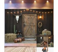 Bovlleetd 3x2,5m Sfondo Compleanno Ranch Western Porta Fienile & Balle Fieno, Teschio Mucca & Lasso Stivali Cowboy Valigie Vintage, Tema Country Rustico, Accessori Studio Fotografico