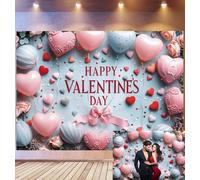 Bovlleetd 3x2,5m Sfondo San Valentino Pastello Palloncini Cuori Rosa-Blu Soft & Decor Rose Testo "HAPPY VALENTINE'S DAY" Tema Romantico Dolce Requisiti Studio Fotografico