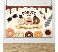 Bovlleetd 3x2m Happy Father's Day Banner Decorations Father's Day Background Donuts with Dad Photography Background Happy Father's Day Party Donut Theme