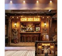 Bovlleetd 3x2m Sfondo Bar Cowboy Bancone Saloon Western Cappello e Stivali Cowboy Tema Taverna Frontaliera Accessori Studio Fotografico