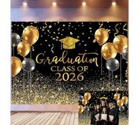 Bovlleetd 4.5x3m Class of 2026 Sfondo di Laurea Oro Nero Glitter Cappello Palloncino Coriandoli Nastro Decor Fotografia Sfondo Festa di Laurea Stile Lusso Studio Fotografico Puntelli