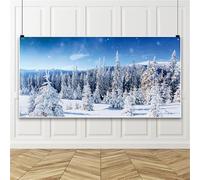 Bovlleetd 6x3m Inverno Foresta Sfondo Extra Large All'aperto Bianco Neve Copertura Pino Foresta Montagna Neve Paesaggio Fotografia Sfondo Vinile Bosco Neve Sfondo per Natale Capodanno Partito