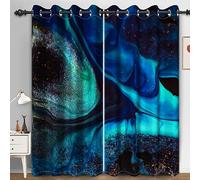 Bovlleetd Astratto Blu Marmo Blackout Tende Termiche Isolate Tende Chic Inchiostro Glitter Stampato Tende per Camera da Letto 140x245cm (Larghezza x Lunghezza) Set 2 pannelli