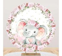 Bovlleetd Baby Shower Elefante Sfondo Rotondo per la Fotografia Rosa Acquerello Fiore Sfondo per il Neonato è una Ragazza Genere Rivelare Partito Forniture Torta Tavolo Sfondo Banner 3x3ft