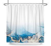 Bovlleetd Bianco Blu Ombre Marmo Tenda da Doccia 152x183cm Astratto Oceano Onda Moderno Decor Tenda da Doccia Impermeabile, Lavabile in Poliestere Tende da Bagno con 10 Ganci per Vasca da Bagno