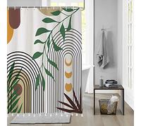 Bovlleetd Boho Tenda da Doccia con Foglie Verdi con Luna per la Decorazione del Bagno Tenda da Bagno Tessuto in Poliestere Tenda da Bagno Impermeabile con 10 Fori Lavabile Tenda da Bagno 180x180cm