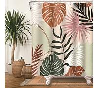 Bovlleetd Botanico Tenda da Doccia 180x200cm Boho Stile Astratto con Motivi Tropicali Piante Foglia di palma Geometrico Impermeabile Lavabile in Poliestere con 12 Ganci per Bagno Vasca da Bagno