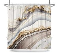 Bovlleetd Champagne Marmo Tenda da Doccia Moderna Lusso Grigio Decorativo Elegante Semplicità Tenda da Bagno 72"x72" Impermeabile Tessuto di Poliestere Set 12 Ganci di Plastica