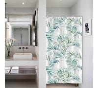 Bovlleetd Foglie di Palma Verde Tenda da Doccia 92x183cm Acquerello Botanico Primaverile Mezzo Stretto Impermeabile Lavabile in Poliestere Tende da Bagno con 6 Ganci per Bagni Piccoli, Vasca da Bagno