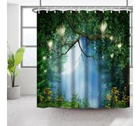 Bovlleetd Foresta Sognante Tenda da Doccia 153x183cm Luna Cielo Stellato Atmosfera Natura Silenziosa Lanterne Impermeabile Lavabile in Poliestere Tende da Bagno con 10 Ganci per Vasca da Bagno