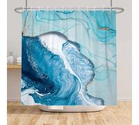 Bovlleetd Marmo Blu Tenda da Doccia 152x183cm Design Moderno Blu Acqua di Mare con Punti Oro Lusso Decorazione, Impermeabile Lavabile in Poliestere Tende da Bagno con 10 Ganci per Vasca da Bagno