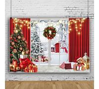 Bovlleetd Natale Finestra Sfondo per la Fotografia Inverno Paese delle Meraviglie Neve Santa Regali Natale Albero Glitter Sfondo Felice Capodanno Vigilia Festa Decorazione 300x200cm