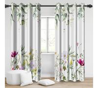 Bovlleetd Pianta Fiori Tende oscuranti, Poliestere Foglie Verdi Rami Fiori Colorati Tende di Finestra Foglie Botaniche Tende floreali per la Casa Soggiorno, 2 Pannelli 140x245cm