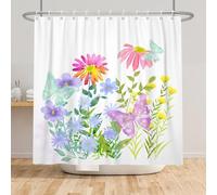 Bovlleetd Primavera Acquerello Floreale Tenda da Doccia Tessuto Bella Farfalla Fiore Tende da Doccia per Bagno Pianta Botanica Tenda da Bagno Impermeabile 183x183cm