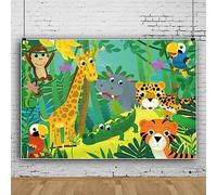 Bovlleetd Selvaggio Giungla Animale Sfondo Foresta Cartone Animato Giraffa Leopardo Tigre Ippopotamo Giungla Tema Sfondo per la Fotografia Zoo a Tema Partito Bambino Camera Decorazione 180x120cm