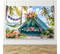Bovlleetd Sfondo da 4,5 x 3 m, con decorazione floreale, amaca e palme, per feste estive, eventi hawaiani e servizi fotografici