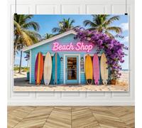 Bovlleetd Sfondo fotografico da 2,2 x 1,5 m, con tavole da surf colorate e palme, per feste estive, cabine fotografiche e decorazione da tavolo per torte