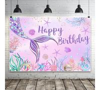 Bovlleetd Sirena Compleanno felice Sfondo Rosa Blu Viola Corallo Stella marina e Smerlo Sfondo fotografico per feste 220x150cm Vinile