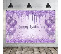 Bovlleetd Sognante Viola Paillettes Compleanno felice Sfondo scintillante Viola Palloncino Sfondo fotografico per decorazione di una festa 220x150cm Vinile