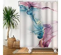 Bovlleetd Tenda Doccia Bagno in Marmo Moderna Arte Astratta Oro Inchiostro Strisce Blu Viola Tenda da Doccia per il Bagno Set di tende da doccia strutturate impermeabili 12 Fori 183x198cm