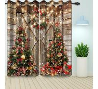 Bovlleetd Tende Oscuranti Natalizie con Effetto Legno Rustico, Set da 2 Pannelli per Soggiorno e Camera da Letto, Isolanti Energetici con Occhielli, 140x145cm, 2 Pezzi