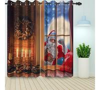 Bovlleetd Tende oscuranti natalizie marroni Babbo Natale bussa alla porta a tema candela camino trattamento della finestra per soggiorno tende oscuranti 2 pezzi 117x183cm