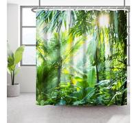 Bovlleetd Tropicale Botanico Tenda da Doccia 180x200cm Scena Estiva Palma Caldo Sole Pianta Foresta Pluviale Verde, Impermeabile Lavabile in Poliestere Tende da Bagno con 12 Ganci per Vasca da Bagno