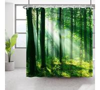 Bovlleetd Verde Foresta Tenda da Doccia 152x183cm Mattina Foresta Luce del Sole Paesaggio Naturale Decorazione, Impermeabile Lavabile in Poliestere Tende da Bagno con 10 Ganci per Vasca da Bagno
