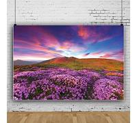 Bovlleetd Viola Floreale Campo Sfondo Montagna Vista Sognante Tramonto Natura Paesaggio Fotografia Sfondo Carta da Parati Artistico Foto Studio Oggetti di Scena 220x150cm