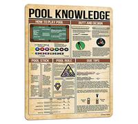 Bovose Divertente targa in latta con scritta in lingua inglese "Pool Knowledge" (lingua italiana non garantita), insegna a biliardo, regole della piscina, piallatura, educazione, decorazione per la