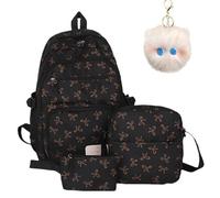 Bow Backpack for Girls, 3-Piece Bow Design Backpack Set with Matching Satchel & Mini Purse, Nylon Rucksack Kawaii School Bags Floral Preppy Backpacks for Teen, Primary, Secondary and College (G)
