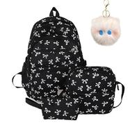 Bow Backpack for Girls, 3-Piece Bow Design Backpack Set with Matching Satchel & Mini Purse, Nylon Rucksack Kawaii School Bags Floral Preppy Backpacks for Teen, Primary, Secondary and College (E)
