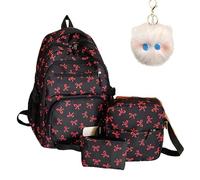 Bow Backpack for Girls, 3-Piece Bow Design Backpack Set with Matching Satchel & Mini Purse, Nylon Rucksack Kawaii School Bags Floral Preppy Backpacks for Teen, Primary, Secondary and College (F)