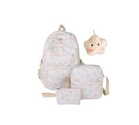 Bow Backpack for Girls with Lunchbox, 3Pcs Set Preppy Backpacksfor Girls, Cute Kawaii Large Capacity Nylon Bow Bookbag Set (Pink) (WHITE)