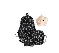 Bow Backpack for Girls with Lunchbox, 3Pcs Set Preppy Backpacksfor Girls, Cute Kawaii Large Capacity Nylon Bow Bookbag Set (Pink) (BLACK1)